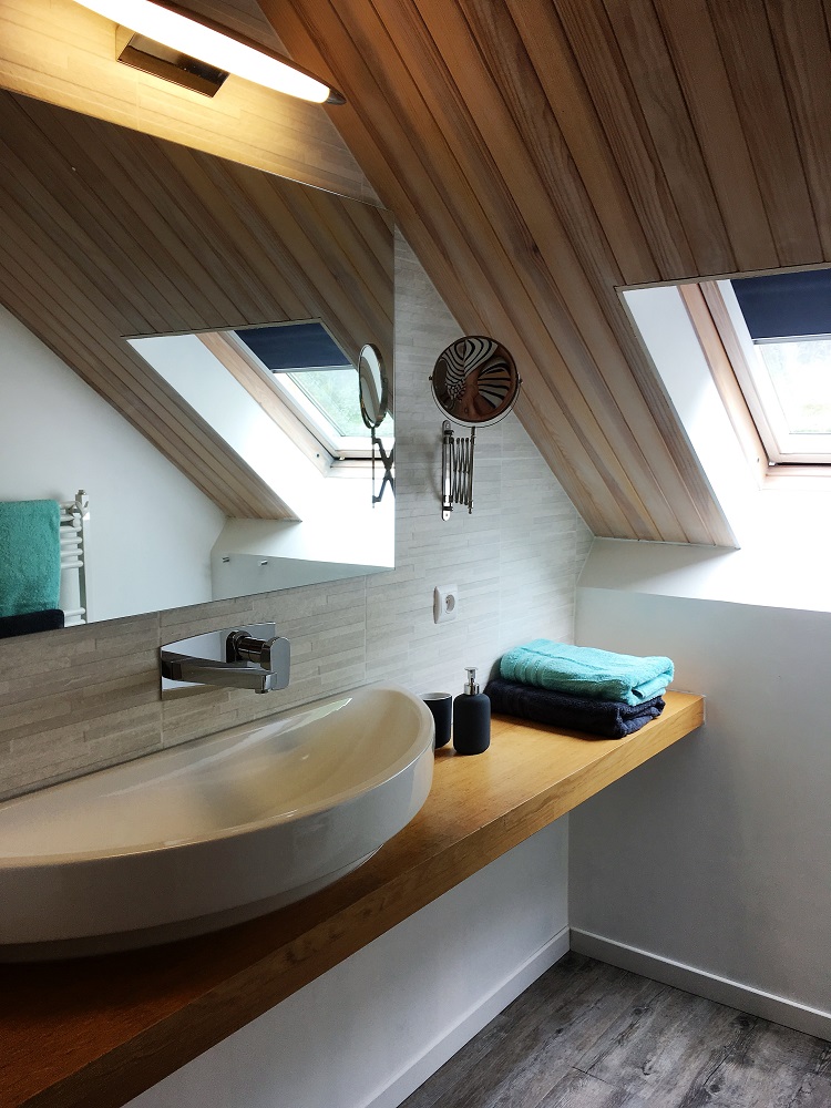 Wastafel en spiegel in Chambre Janny